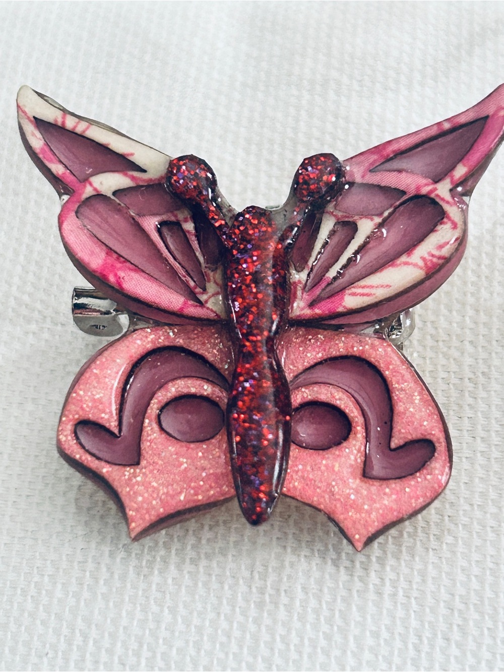 House Pin by Lucinda BUTTERFLY Brooch Pink Purple